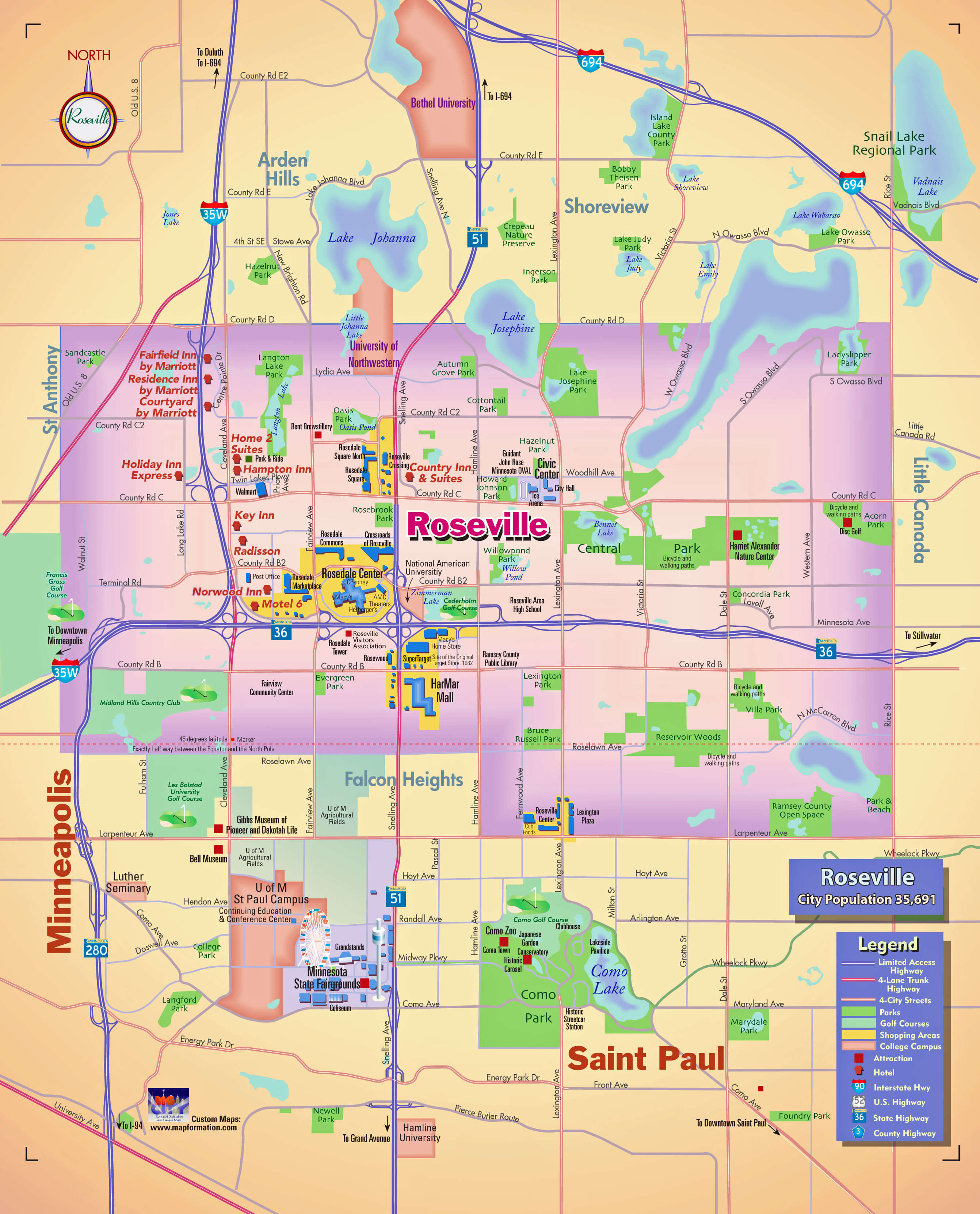 Roseville MN City Map